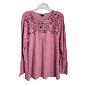 Torrid 1 Waffle Knit Crochet Yoke Top in Foxglove Pink NWT